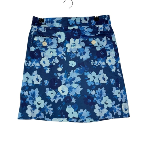 J. Crew Blue Watercolor Begonias Floral Pencil Skirt 2 - Picture 2 of 5